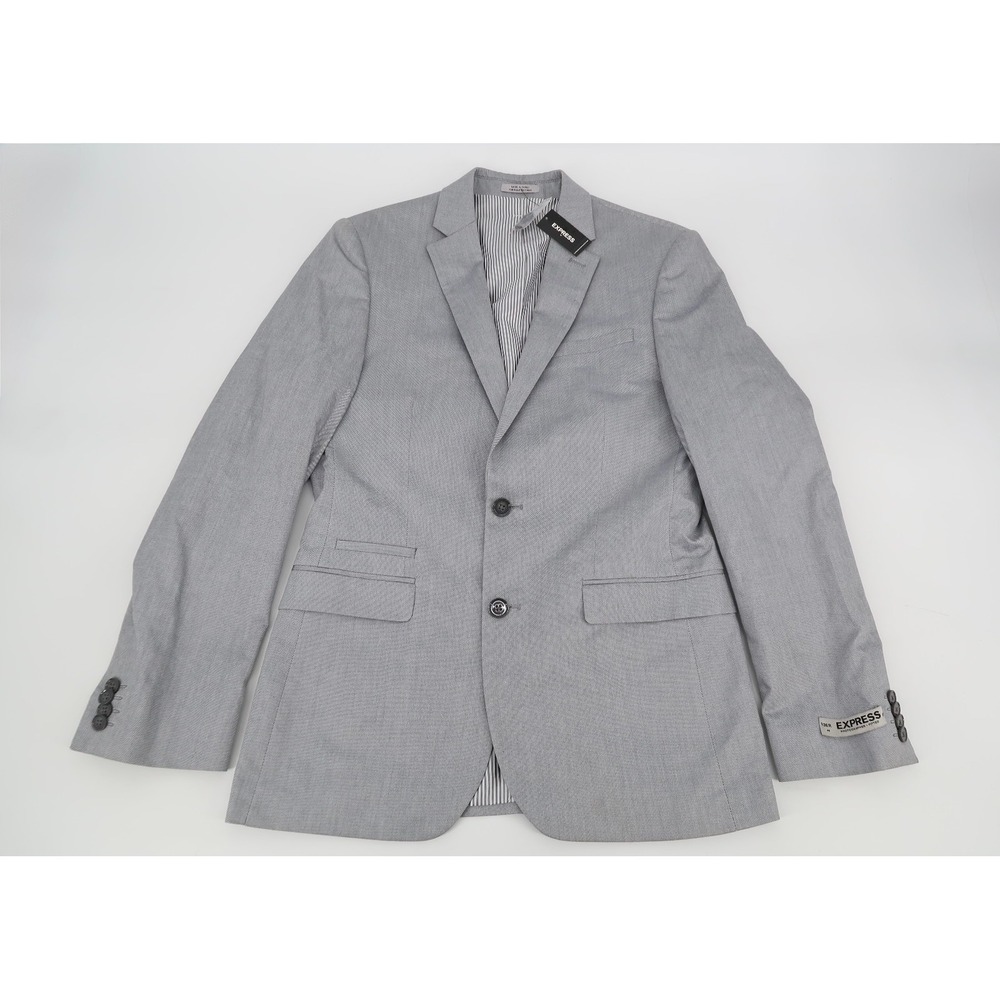 Express‎ Blazer Mens 36R Gray Chambray Photographer Fitted Suit Jacket NEW